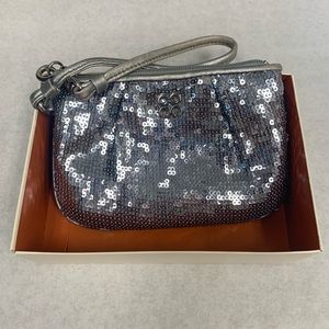 Silver sequin Coach wristlet